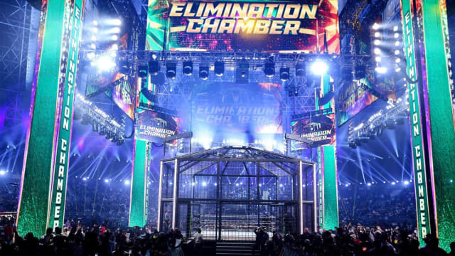 The WWE Elimination Chamber setup during the show.